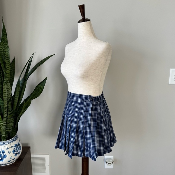 Aerie Boarding School Pleated Blue Plaid Mini Skirt - Picture 8 of 10